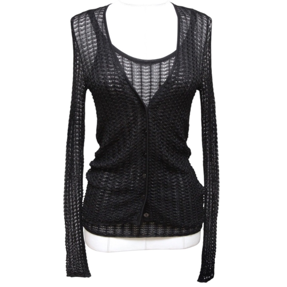 DOLCE & GABBANA Black Sweater Cardigan Knit 2pc Shell Sleeveless Twinset 38 40